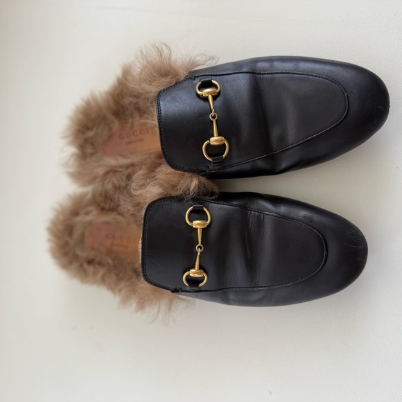 Gucci Black Princetown Fur Mules - Picture 1 of 7